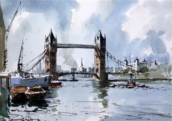 Edward Wesson (1910-1983) View of Tower Bridge, 10 x 14in.